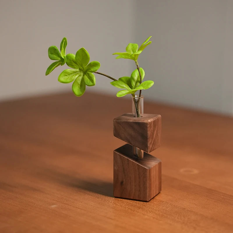 Solid Wood Creative Art Tabletop Geometric Flower Ware Nordic Dry Vase Glass Wall Hanging Vase Decoration Pieces Oasis Select