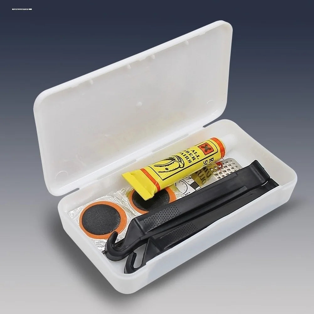 Bike Tire Repair Kit with Glue Patches Sandpaper Plastic Tire Levers and Portable Case for Cycling Maintenance Oasis Select
