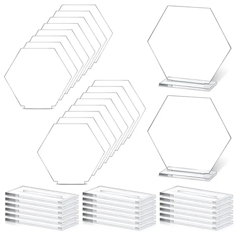 LIKE WISH 18 PCS DIY Clear Table Name Cards Numbers Hexagon Table With Holder Sublimation For Party Decoration Oasis Select transparent