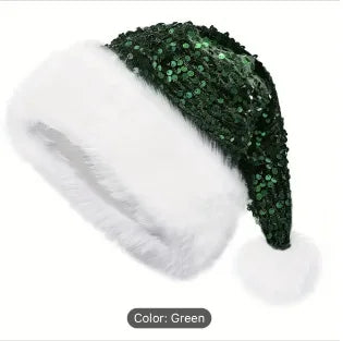 Sequined Christmas Hats Party Headwear Photo Props Adults and Children Enlarged and Thickened Christmas Oasis Select olive green 50x65cm