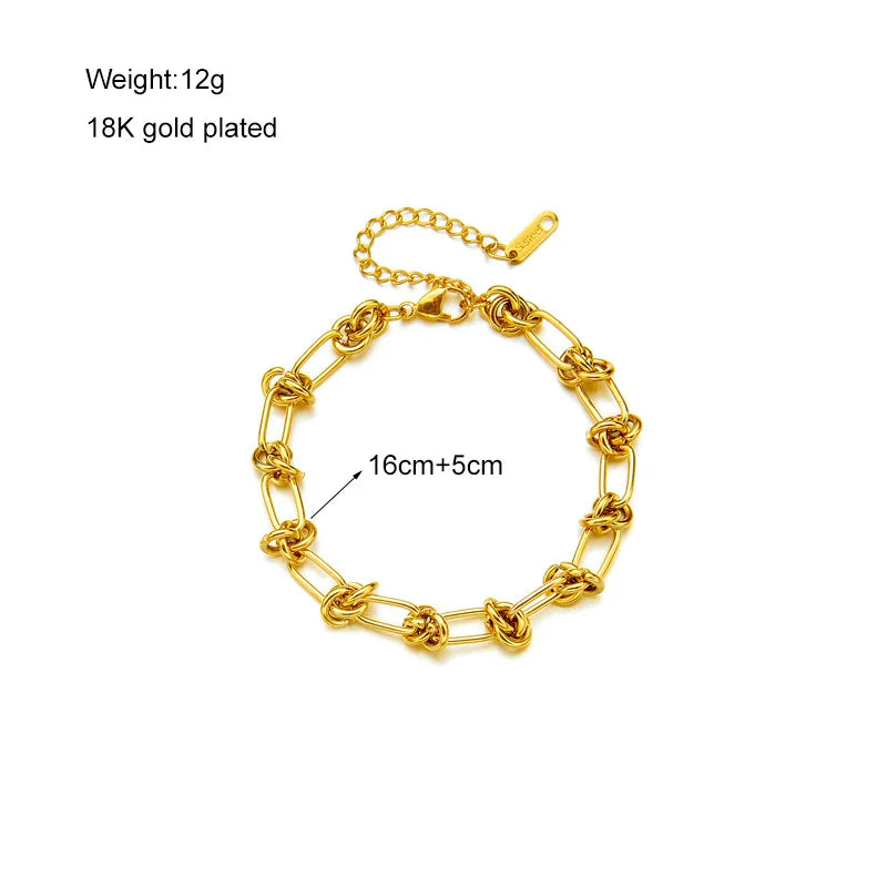 Stainless Steel Gold Silver Color Twist Knot Necklace Bracelets For Womens Girl New Fashion Non-fading Jewelry Set Oasis Select