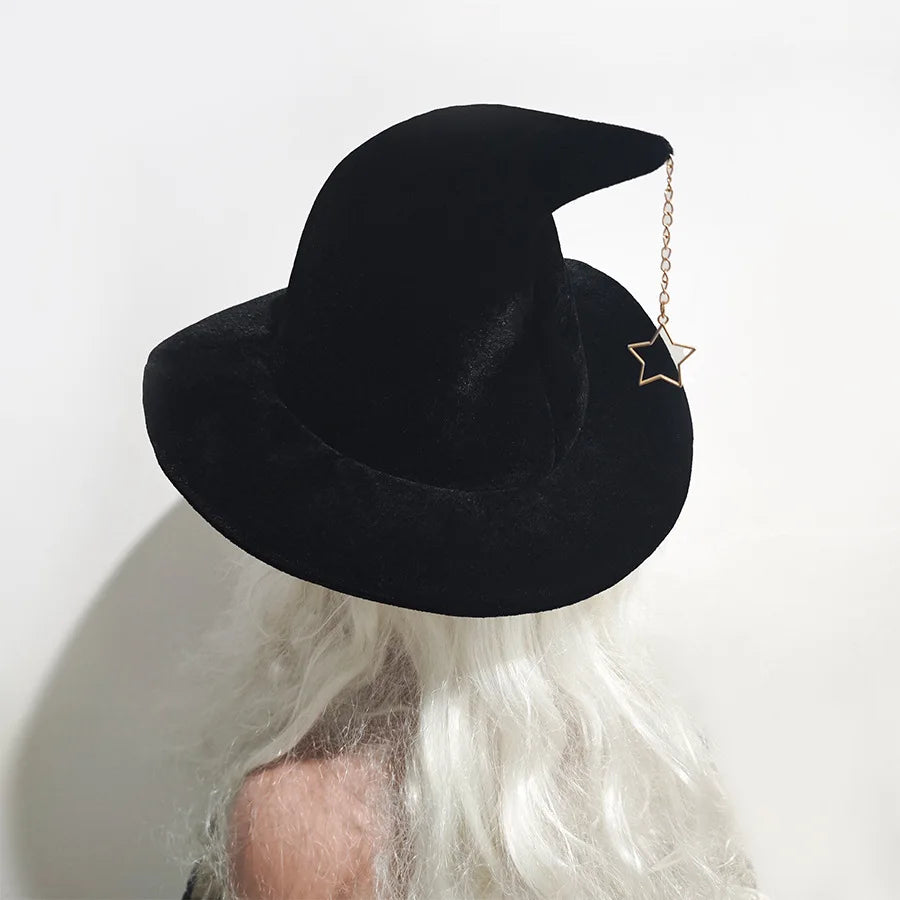 Adult Kids Halloween Witch Hat with Star mon Pattern Masquerade Wizard Hat Cosplay Costume Halloween Party Funny Dress up Props Oasis Select Black