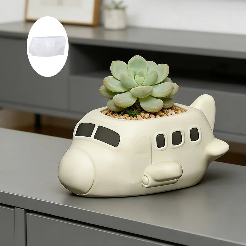 Cute Airplane Silicone Mold for Planter, Gypsum Cement Craft Mold, Home Garden Desktop Decor, Candle/Soap Making Tool Oasis Select