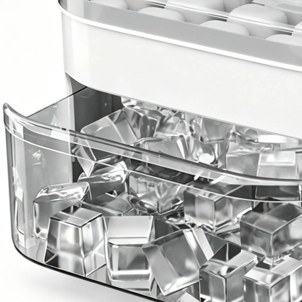Double Layer Ice Cube Tray with Lid, Bin & Pull-Out Drawer