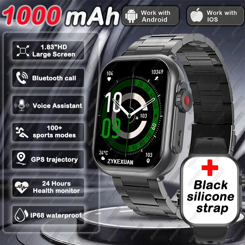 BOXUXING 1.85" AMOLED Smart Watch – Bluetooth Call, GPS, IP68