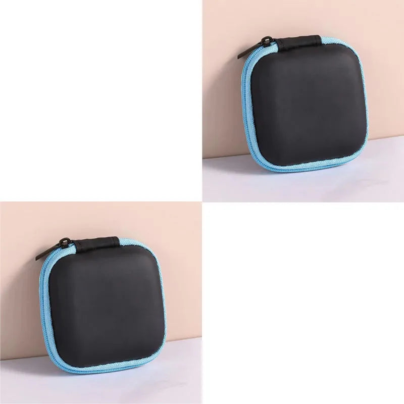 1/2/3pcs Mini Portable Earphone Bag Coin Purse Headphone USB Cable Case Carrying Pouch Bag Earphone Accessory Square Storage Box Oasis Select 2pcs Blue
