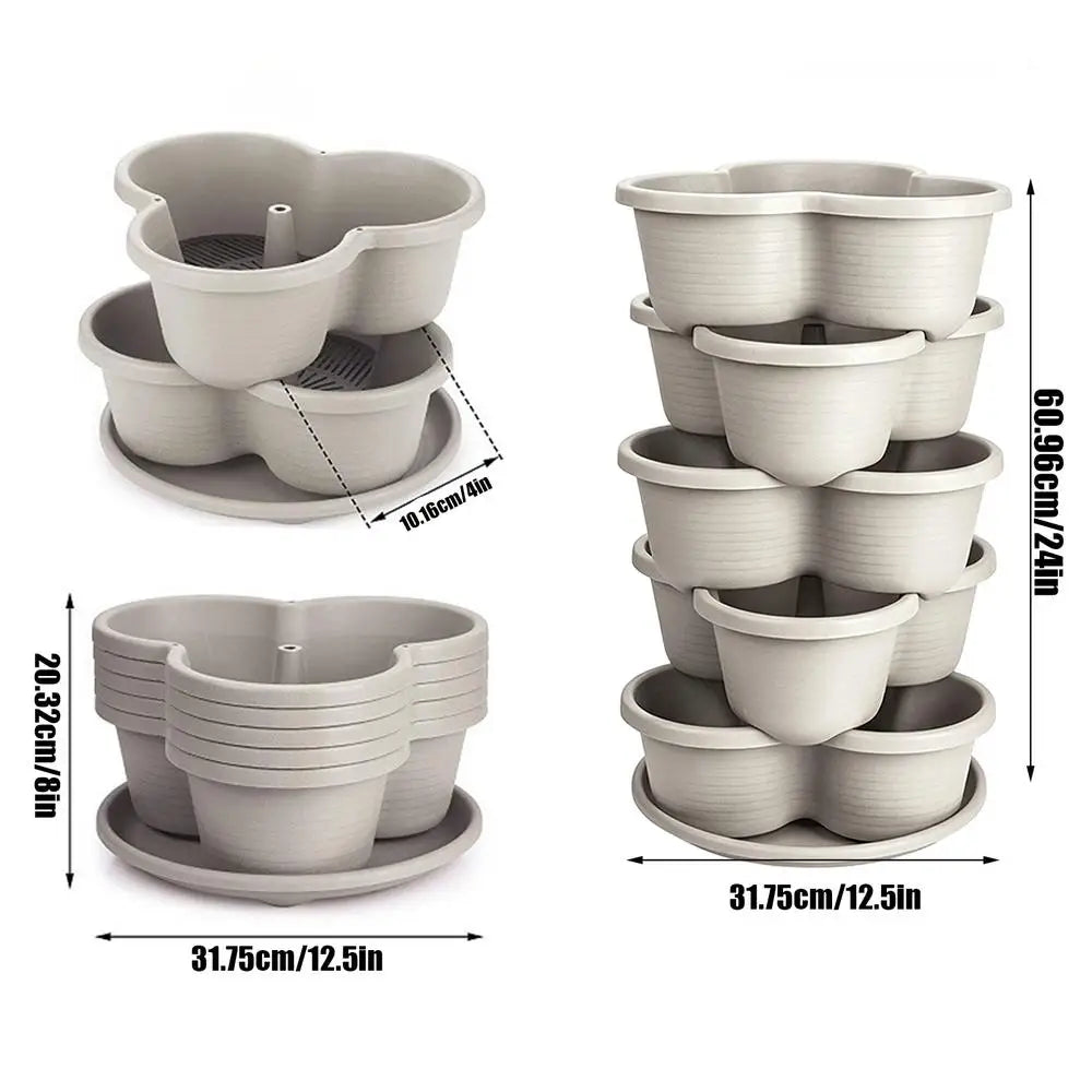 Stackable Plastic Flower Pot Multi-layer Garden Planter Tower Plant Vase Holder Nursery Pots Home Garden Balcony Decoration Oasis Select Grey 5Pcs
