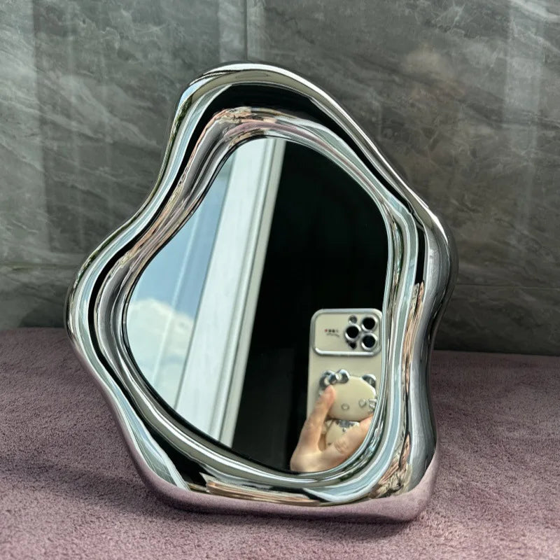 Fashion Silver Decorative Mirrors Electroplated Laser Makeup Mirror for Women Corrugated Irregular Cosmetic Mirror Room Decor Oasis Select 1