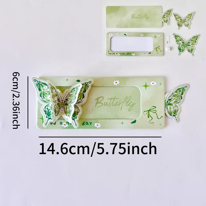 3D Butterfly Greeting Card Pull-Tab Surprise Letter with Envelope Birthday Card for Her Kawaii Cartoon Stationery Gift Bestie Oasis Select green