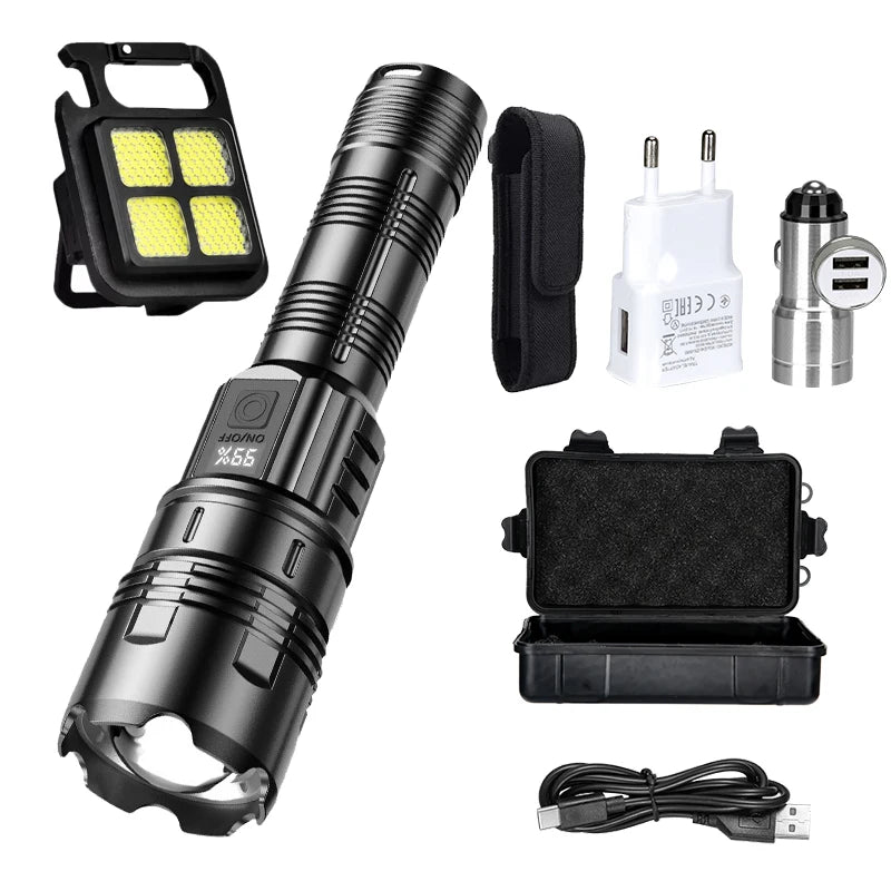 Rechargeable Led Flashlight Super Bright Portable Ultra Power Long Range Tactical Torch Lamp Outdoor Emergency Camping Lantern Oasis Select Set D