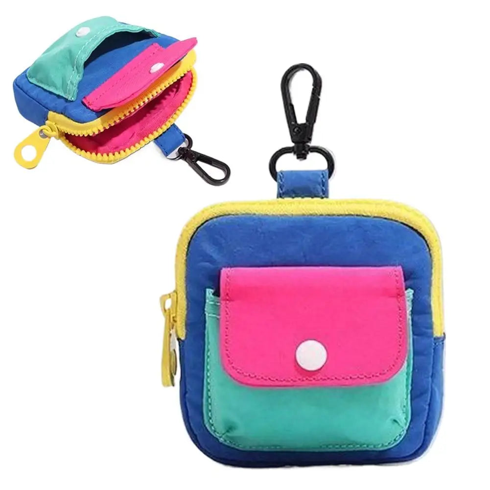 1Pc Dopamine Color Mini Wallet Keychain Coin Purse Mini Zipper Earphone Bag Cute Backpack Accessory Pendant Gift for Women Oasis Select