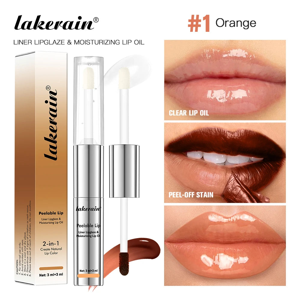 Lakerain 2-in-1 Peel-Off Lip Liner & Lip Oil | Waterproof Matte Lip Liner & Lip Oil Oasis Select 1Orange