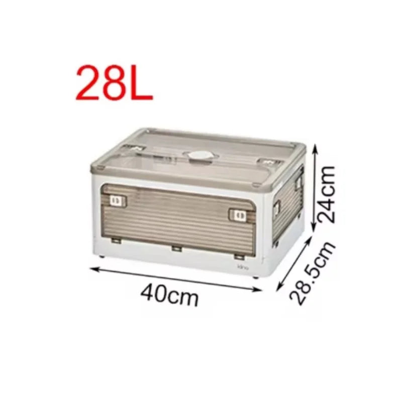 Large Capacity Storage Box with Lid Toys Books Food Sundries Organizer Foldable Car Storage Bin Closet Clothes Container Outdoor Oasis Select White 28L