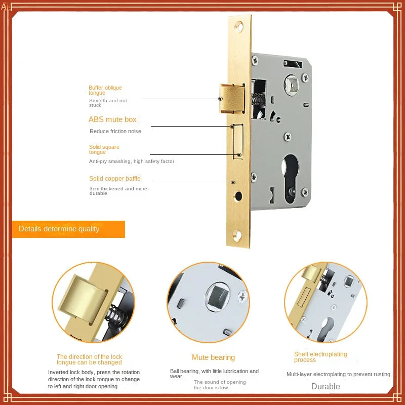 Indoor Door Wooden Door Core 58 Small Lock Body Size 50 Lock Core Lock Tongue Bedroom Door Accessories Door Lock Lock Bodys Oasis Select