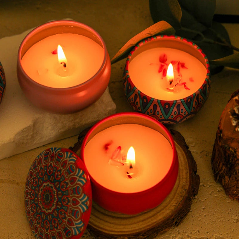 4PC/Set Rose Flower Scented Candles Iron Box Soy Wax Odorous And Smoke-free Aromatherapy Candle Birthday Gift Home Wedding Decor Oasis Select
