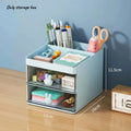 1pcs Multi-Layer Desk Organizer with Drawers Pen & Stationery Storage Box Office Desktop Makeup Organizer with Elevated Stand Oasis Select Blue