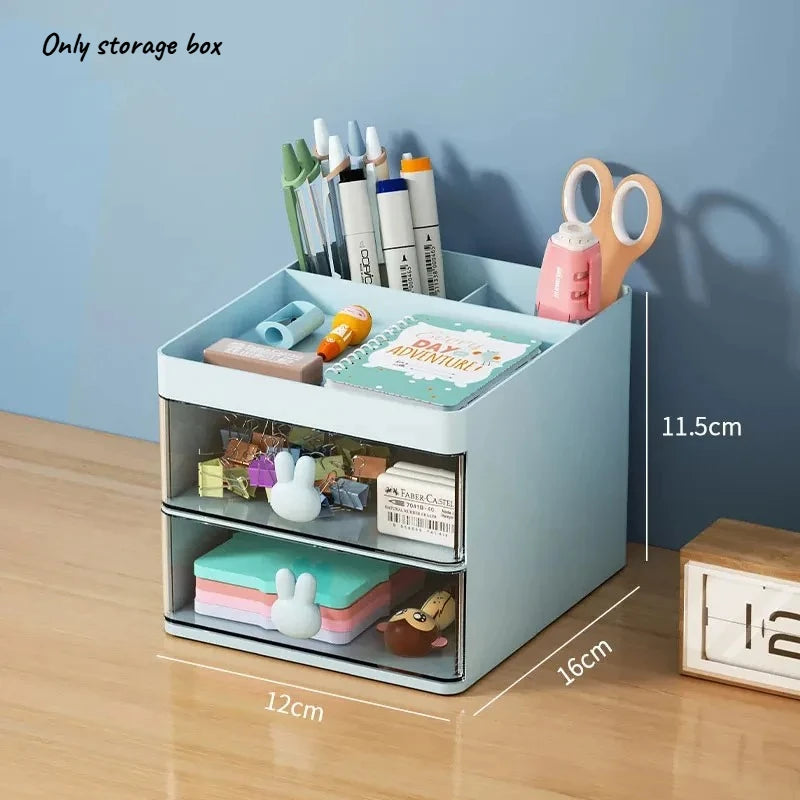 1pcs Multi-Layer Desk Organizer with Drawers Pen & Stationery Storage Box Office Desktop Makeup Organizer with Elevated Stand Oasis Select Blue