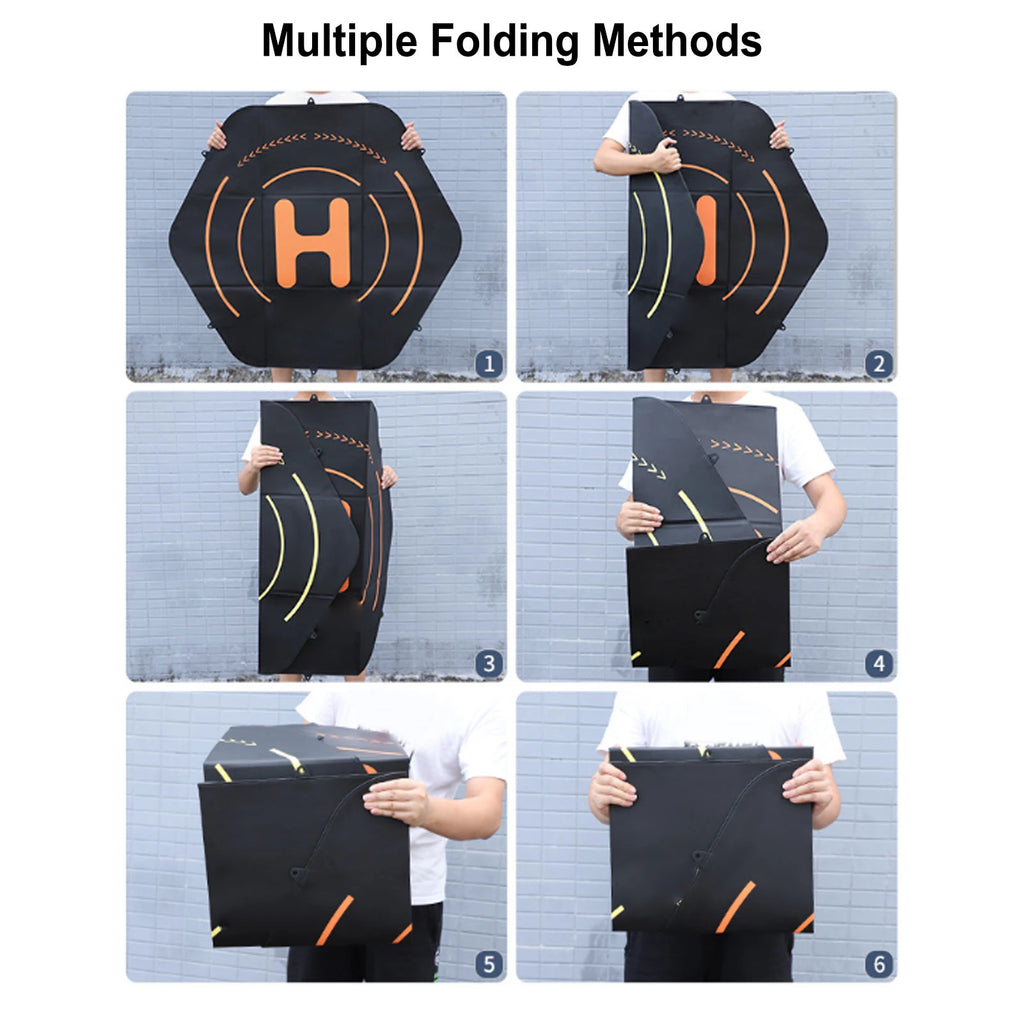 Drone Landing Pads Black Helicopter Landing Pads 110cm Hex Foldable Portable Double Sided with Ground Nail for Protection Oasis Select