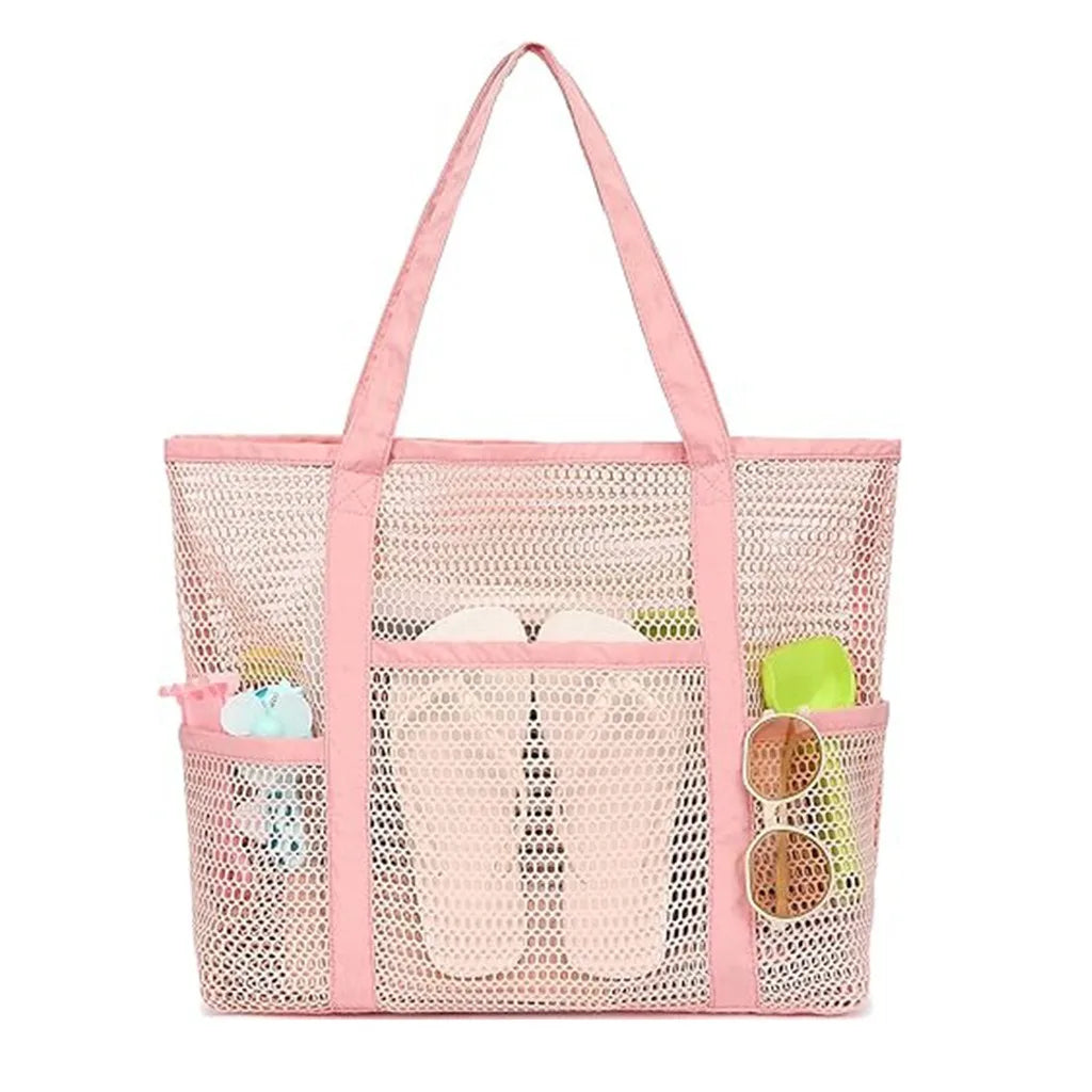 Sand-Proof Storage Bag Comfortable Swimming Storage Bag Large Capacity Tote Sturdy Mesh Beach Tote Bag For Travel Storage Oasis Select Pink