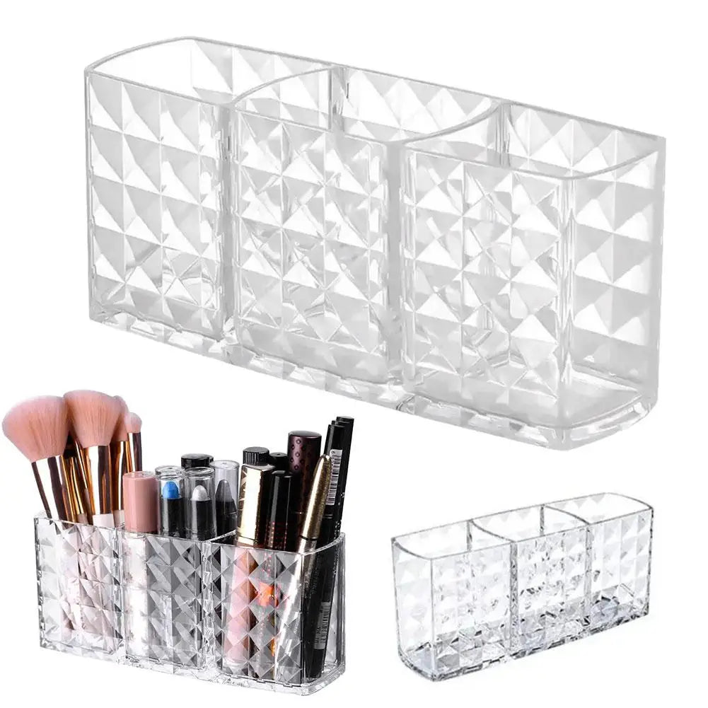 3 Slots Makeup Brush Holder Makeup Organizer Cosmetic Storage Box Lipstick Eyebrow Pencil Display Stand Acrylic Transparent Box Oasis Select