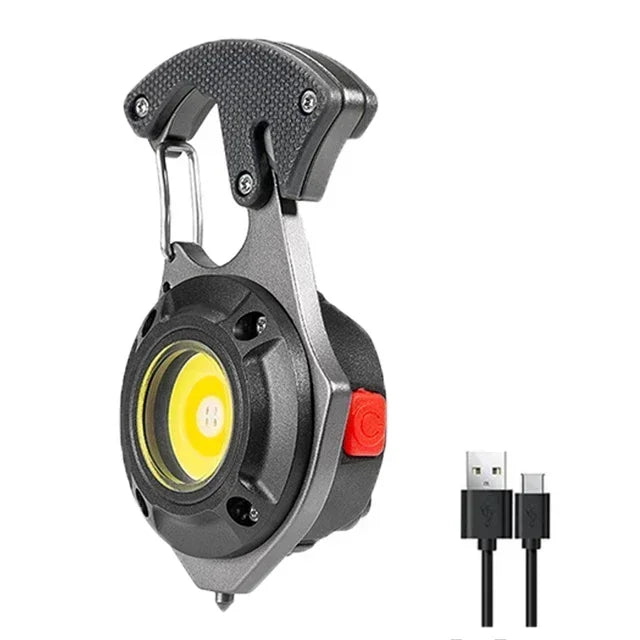 Mini COB Keychain Flashlight 7 Modes + Emergency Escape Tool