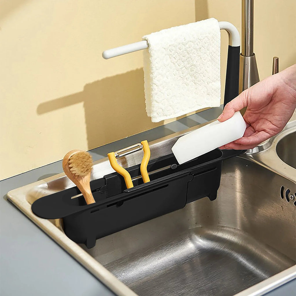 elescopic Sink Shelf Drainer Rack Kitchen Organizer Soap Sponge Holder Towel Rack Storage Organizer Basket Gadgets Accessories Oasis Select