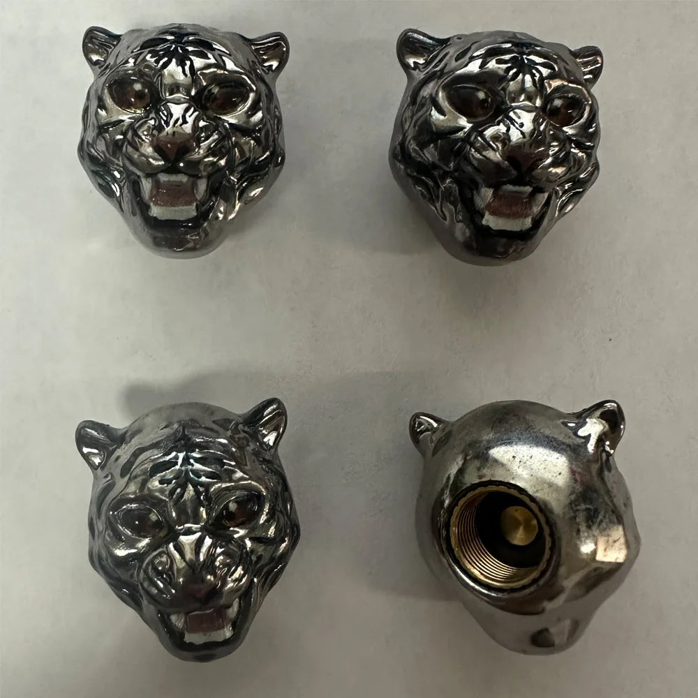 4Pcs Tiger Style Tire Valve Stem Caps 3D Animal Car Accessories Decor Tire Air Caps for Car,SUV,Bike,Motorcycle,Bicycle Oasis Select Grey