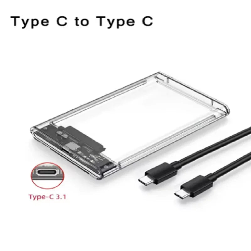 2.5 Inch Transparent HDD Case HDD Enclosure SSD SATA To USB 3.0 Type-C 3.1 Adapter Portable External Hard Drive Box Tool-Free Oasis Select USB C-USB C
