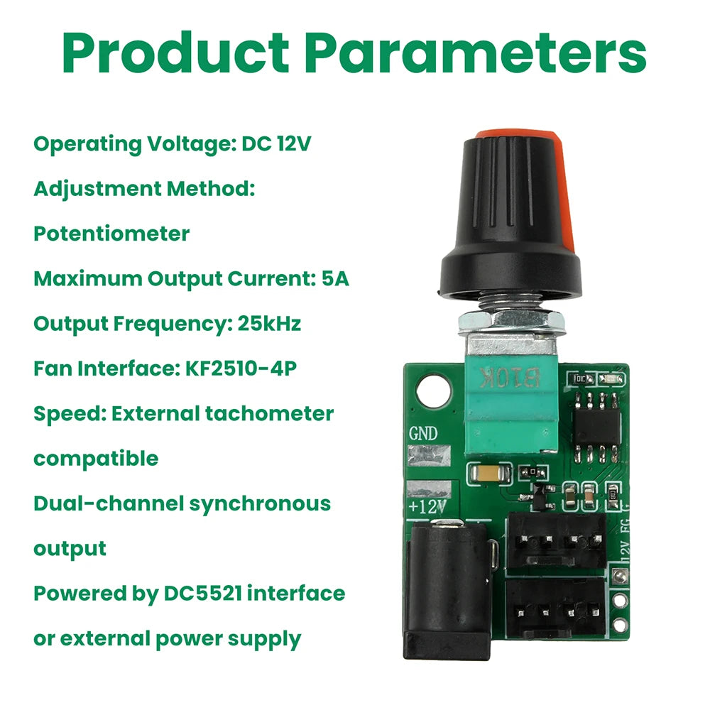 2-Channel 4-Wire Fan Speed Controller DC 12V 5A PWM Fan Speed Control Manual Potentiometer Speed Adjustment Oasis Select