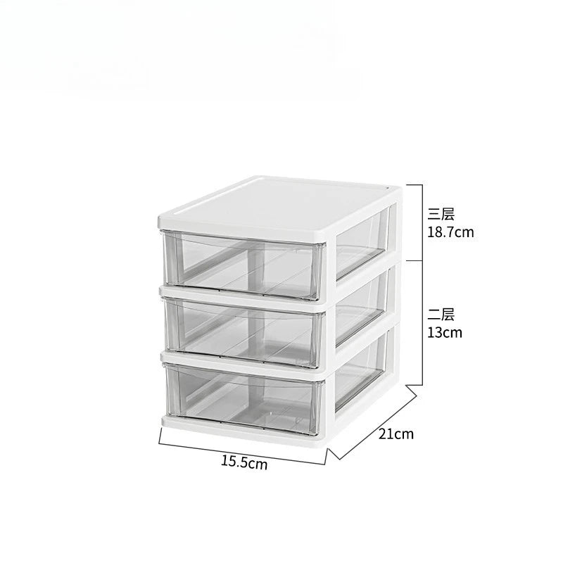 Japanese Style Desktop Storage Box-Transparent Drawer Organizer for Cosmetics,Stationery & Office Supplie,Student Desk Organizer Oasis Select 3 storey white