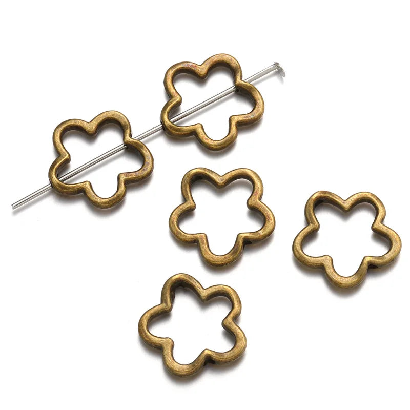 50pcs Flower Star Bead Frames Spacer Beads Double Hole Hollow Connector Link Charms for Jewelry Bracelet Necklace Earring Making Oasis Select Bronze 15x15mm