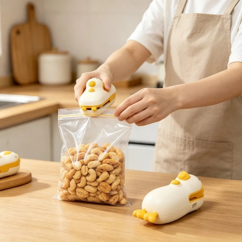 1pcs Cute Duck Handheld Sealer Rechargeable Magnetic Vacuum Sealer Easy-to-use Mini Kitchen Tool for Food Bag Sealing Oasis Select