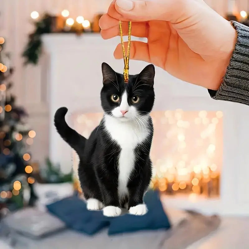 2025 Christmas Ball Cat Ornament 2D Acrylic Funny Cat Ornaments Christmas Tree Cat Hanging Decorations Home Party Xmas Decor Oasis Select
