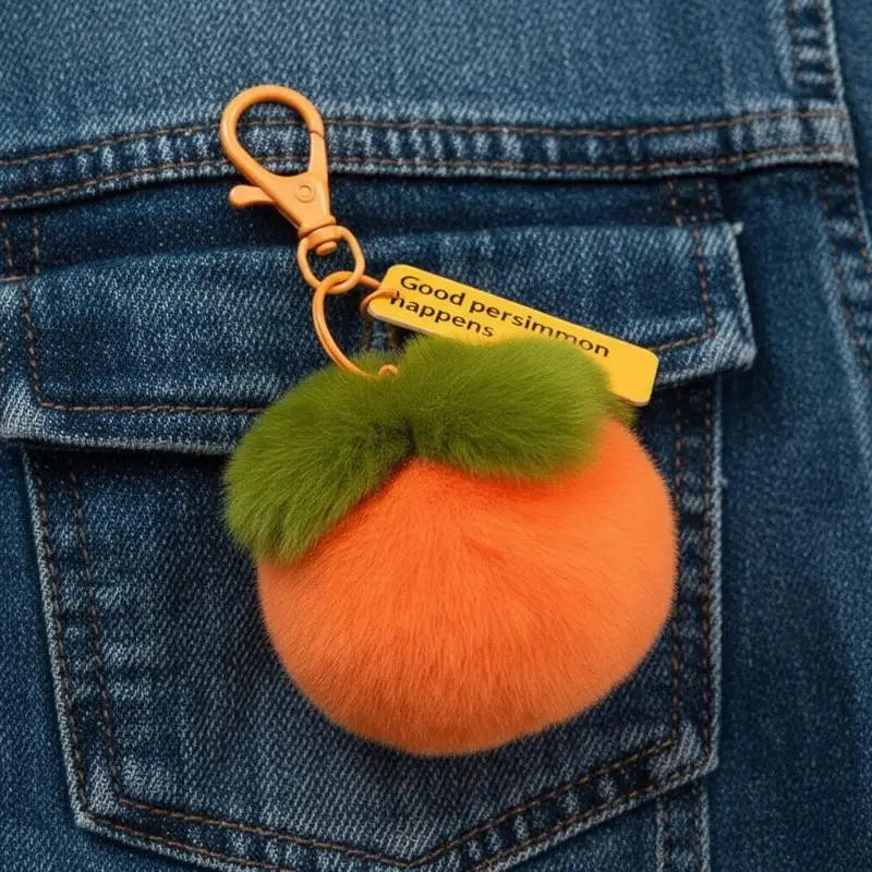 "Good Persimmon Happens" Plush Persimmon Keychain Cute Fruit Bag Charm Pendant for Backpack Gift Lucky Charm Pendant Oasis Select