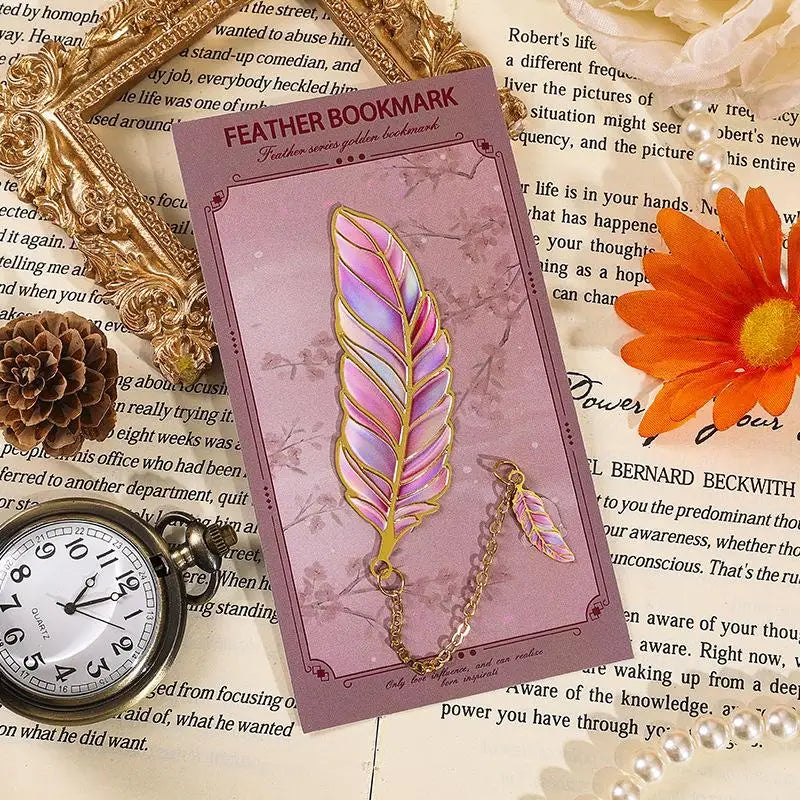 1Pcs Exquisite Book Page Divider Vintage Gold Stamped Metal Bookmark With Metal Chain Pendant Office Stationery Oasis Select A3