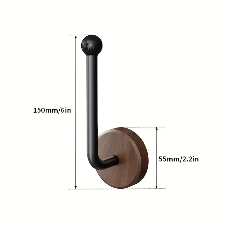 2-Pack Modern Adhesive Curtain Holdbacks No Drill Wall Mounted with FAS Walnut Wood Base - Heavy Duty Adhesive Panels & Wood Oasis Select