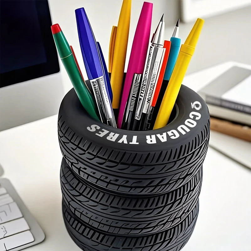 Car Tire Shaped Pen Holder Novelty Pencil Holder Storage Bucket Desk ganizer Office Table Pen School Stationery Supplies Oasis Select black