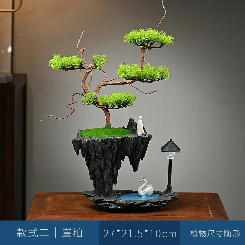 Sky City Simulation Green Plant Welcome Pine Bonsai Decoration Living Room Wine Cabinet Decoration Zen Desk Decoration Oasis Select Arborvitae