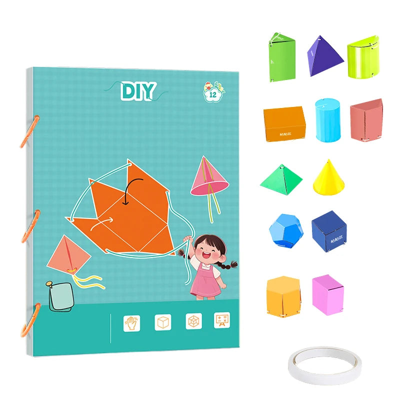 Pull String 3D Geometry Learning Book,3D Geometry Learning Book With Braided Rope Design Teach Volume & Surface Area Formulas Oasis Select 12-Model