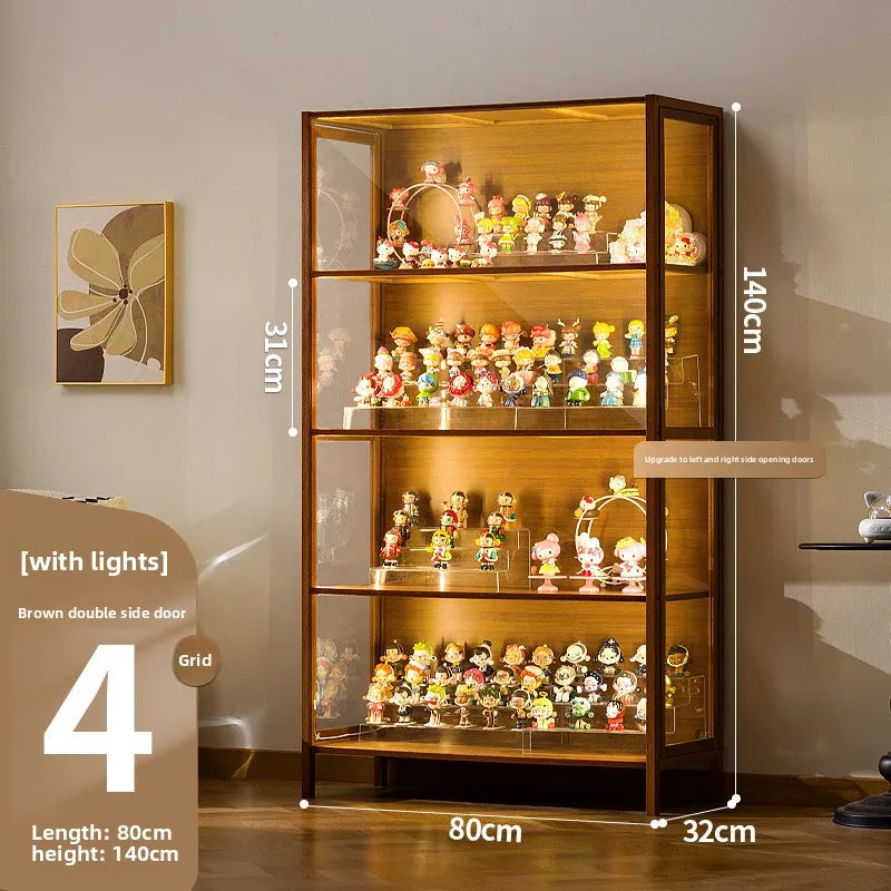 Luxury Glass Door Solid Wood Figure Blind Box Model Dust-proof Display Cabinet Design Model Cabinet Storage Storage Cabinet Oasis Select Brown 4-80