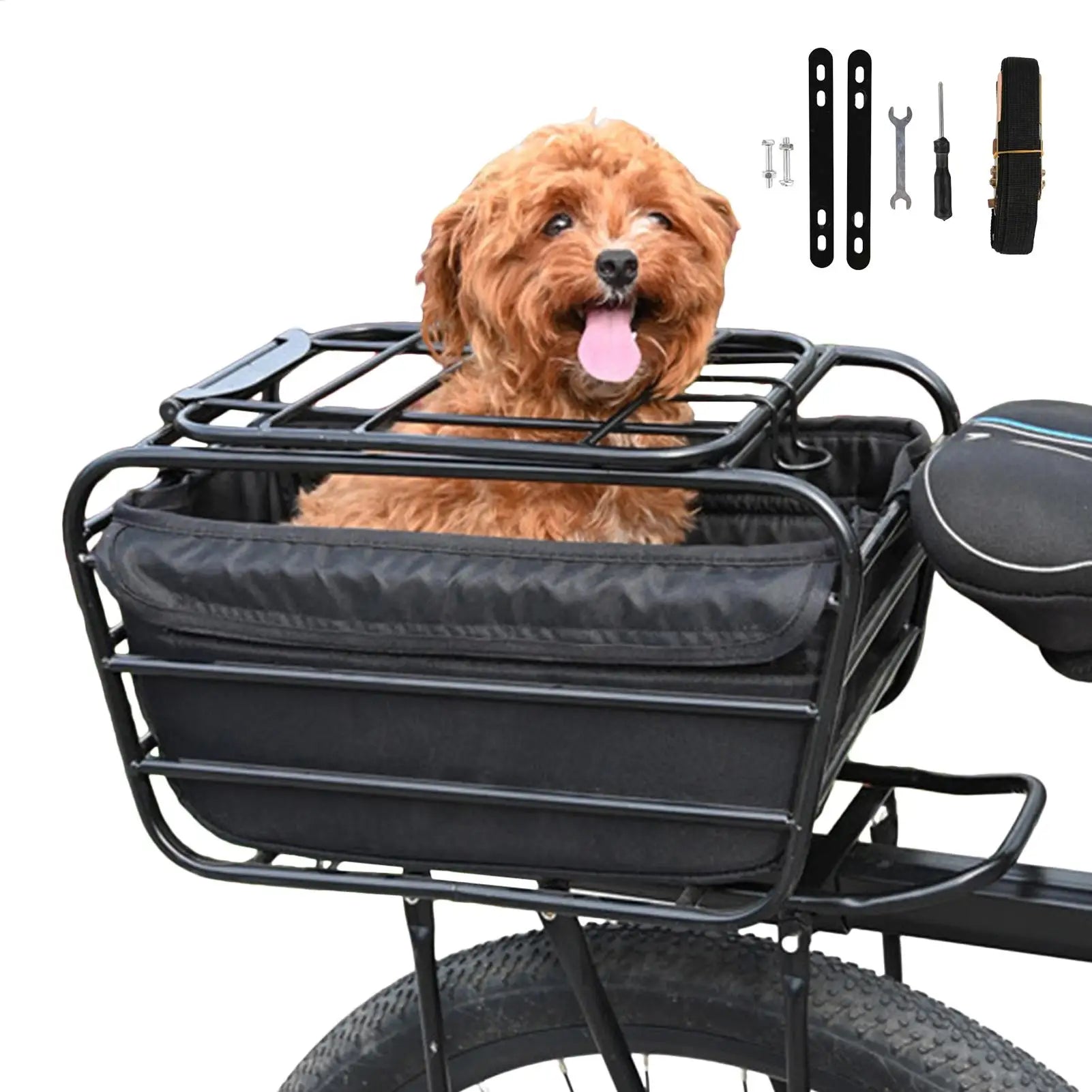 Bike Pet Carrier Cargo Basket Bike Basket Carbon Steel Heavy Duty Enclosed for All-Weather Road Cycling City Riding Commuting Oasis Select