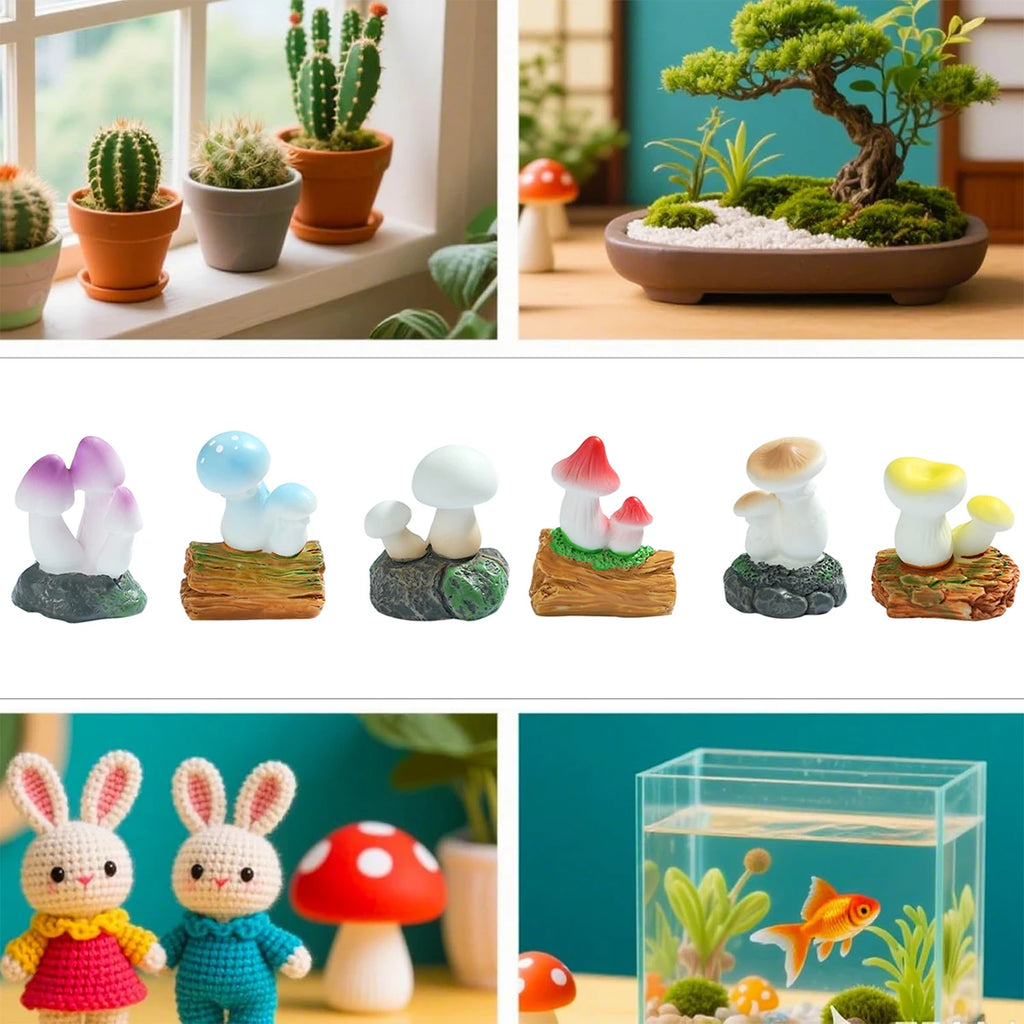 6/12PCS Mini Mushroom Figurines Resin Hand Painted Colorful Fairy Garden Terrarium Succulent DIY Micro Landscape Decor Gift Oasis Select