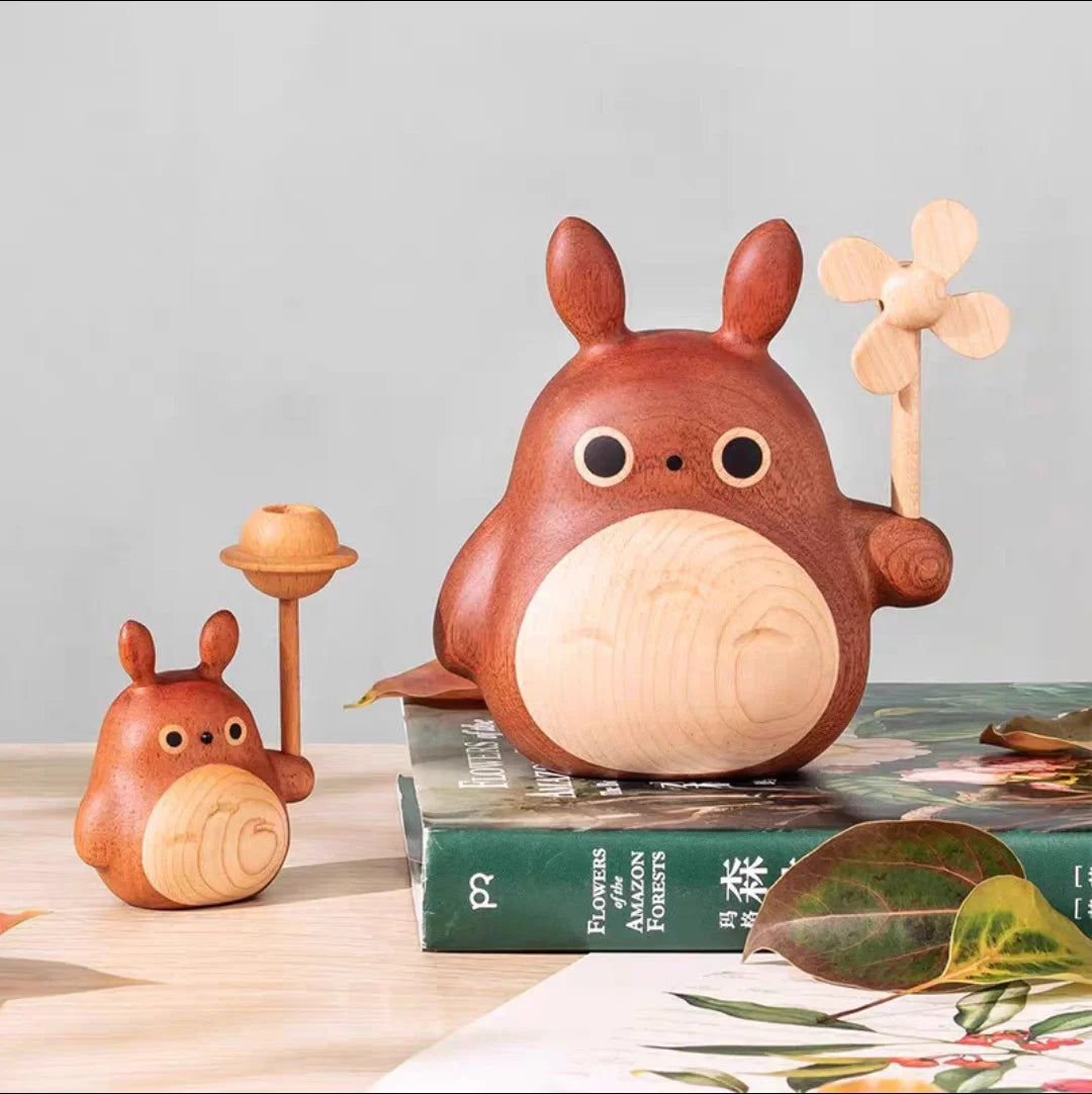 Solid Wood Creative Totoro Windmill Faceless Male Ornament Couple Gift Living Room Decoration Cartoon Music Box Birthday Gift Oasis Select