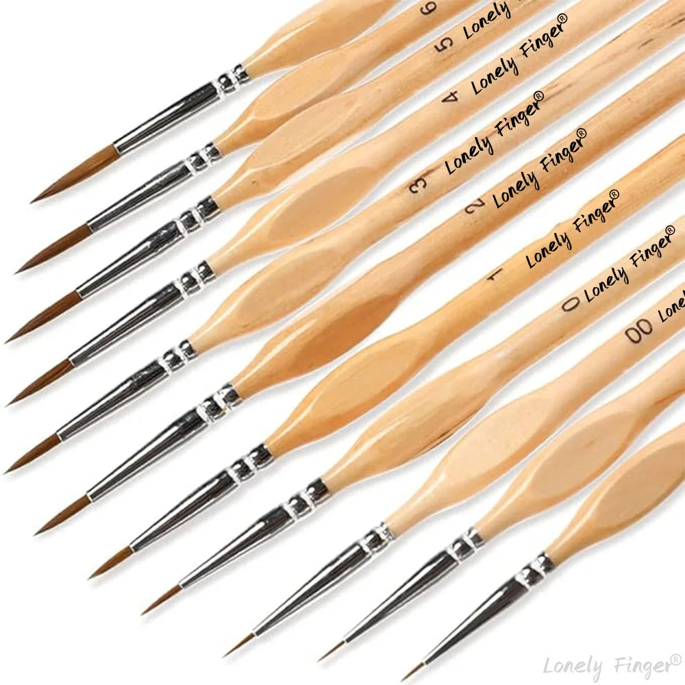11pcs Triangle Tiny Detail Paint Brushes Fine Paint Brushes for Model Crafts Watercolor Acrylics Oil Oasis Select 11Tri Wood Round