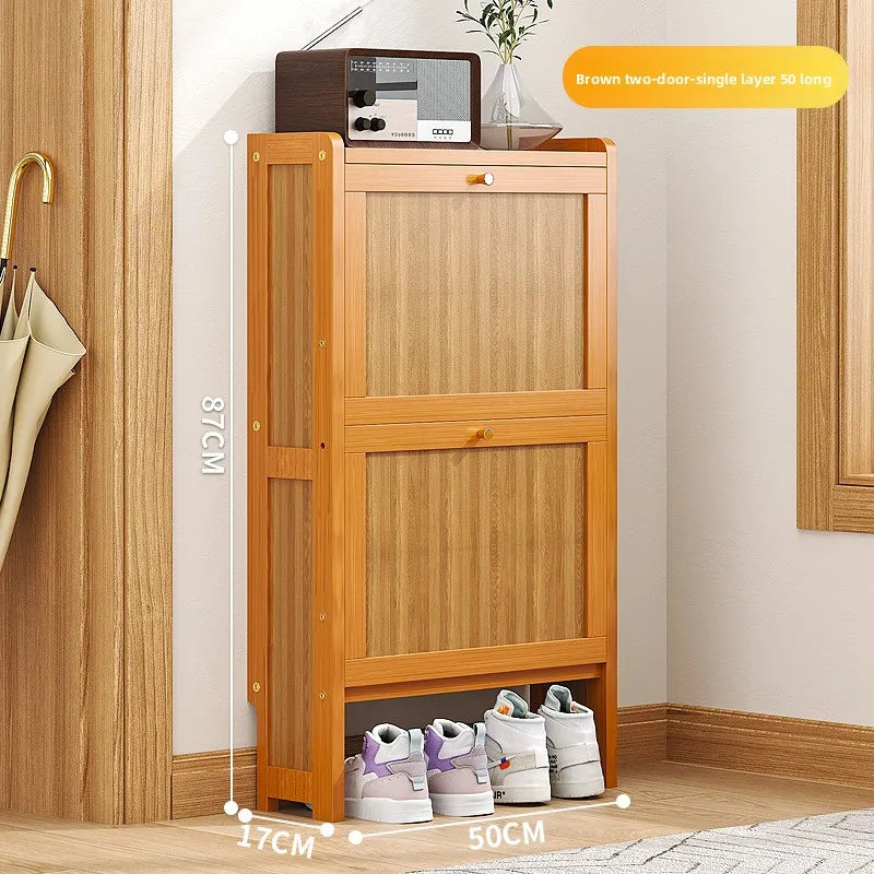 Ultra-thin shoe cabinet 17cm household door economical simple modern storage cabinet narrow large capacity tipping bucket Oasis Select Brown single 2-50