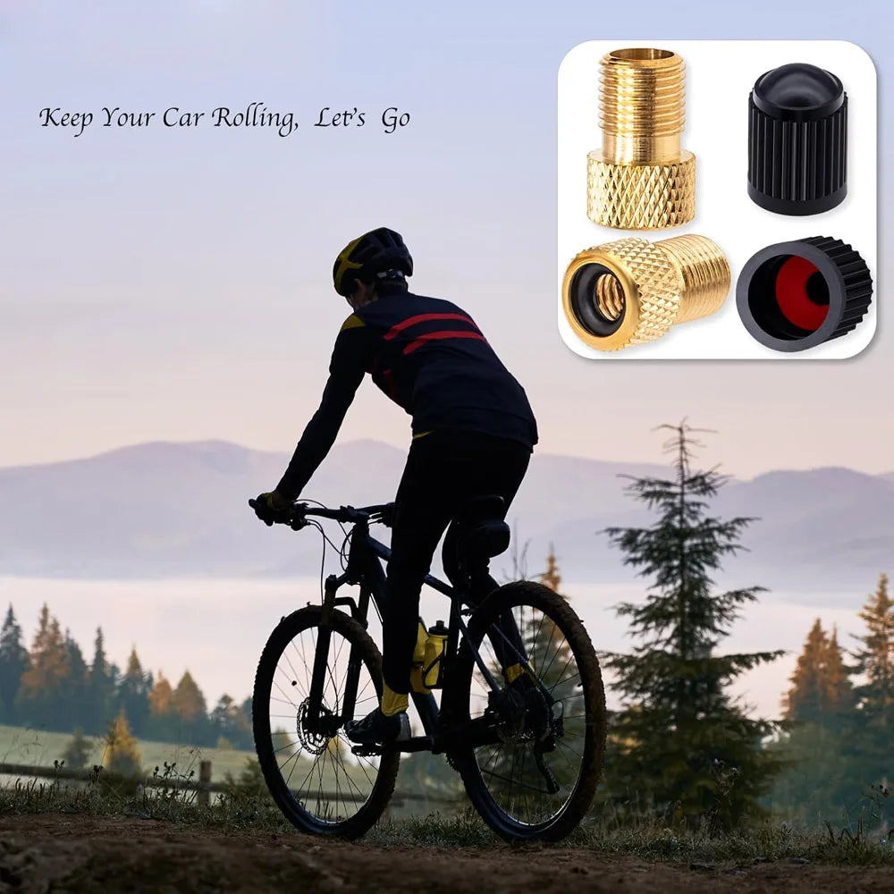 2Pcs Brass Presta Valve Adapter, Convert Presta to Schrader Adaptor, Inflate Tire for Bikes, 2 Pack Black Tire Valve Caps Oasis Select