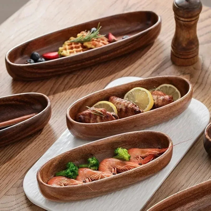 Walnut Wood Boat-Shaped Serving Bowl – Fruit & Nut Tray Wooden Serving Bowl Oasis Select