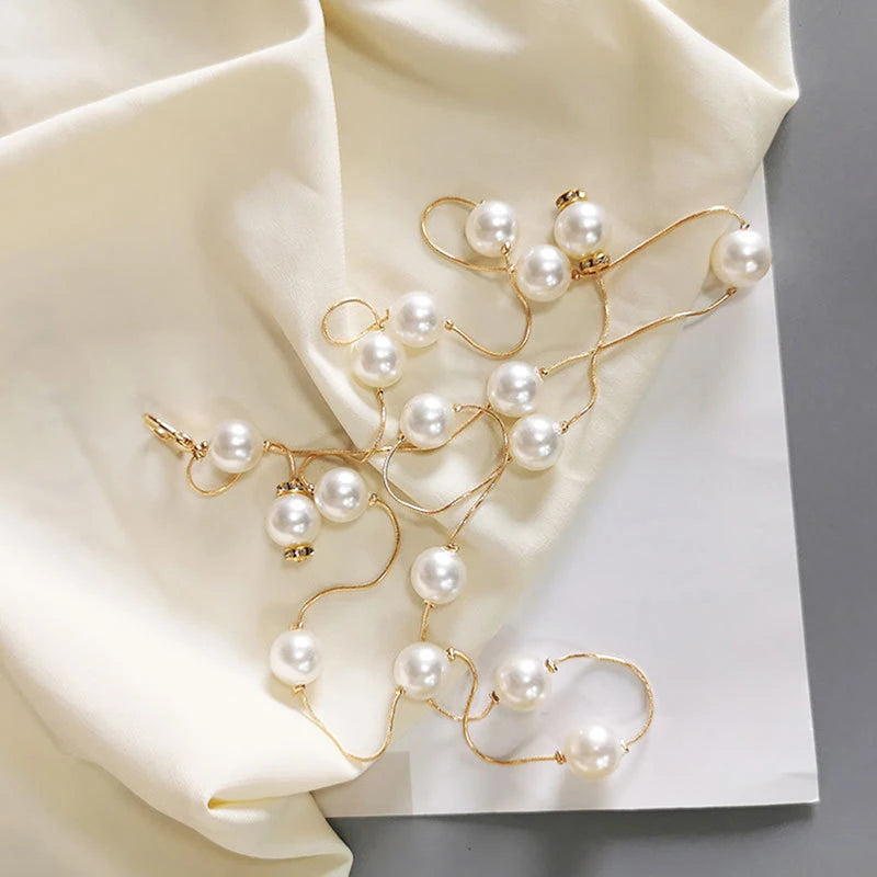 Elegant Pearl Women's Belt Simple Adjustable Metal Thin Chain Belt For Ladies Dress Skinny Waistband Decorative Jewelry Oasis Select