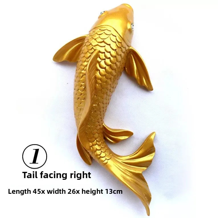 Lucky Koi Fish 3D Wall Decor, Resin Stereoscopic Carp Wall Hanging, Creative Wealth Feng Shui Home Art Wall Sticker Ornament Oasis Select C Right