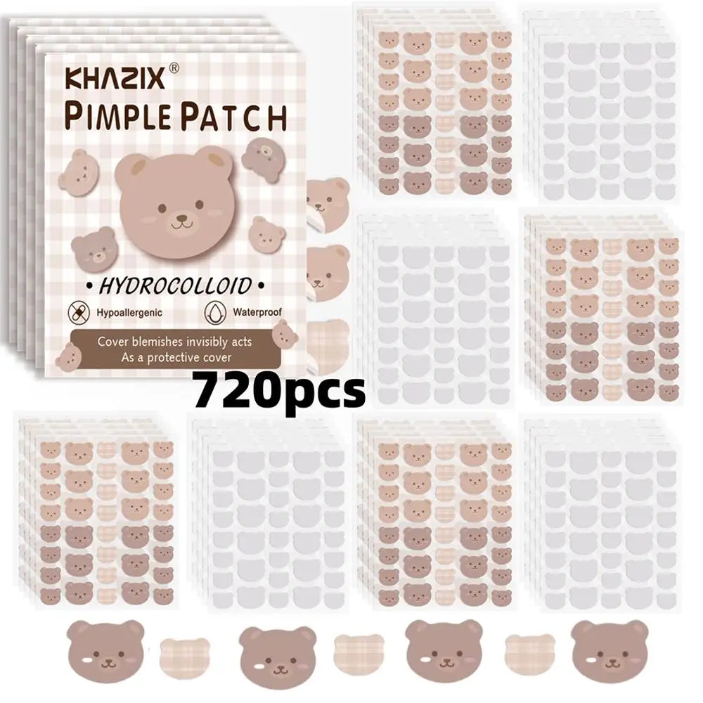 720/1020 Counts Bear Pimple Patches Cute Acne Patches with Hydrocolloid Waterproof For Zits Blemishes Breakouts Facial Skin Care Oasis Select beige -720pcs